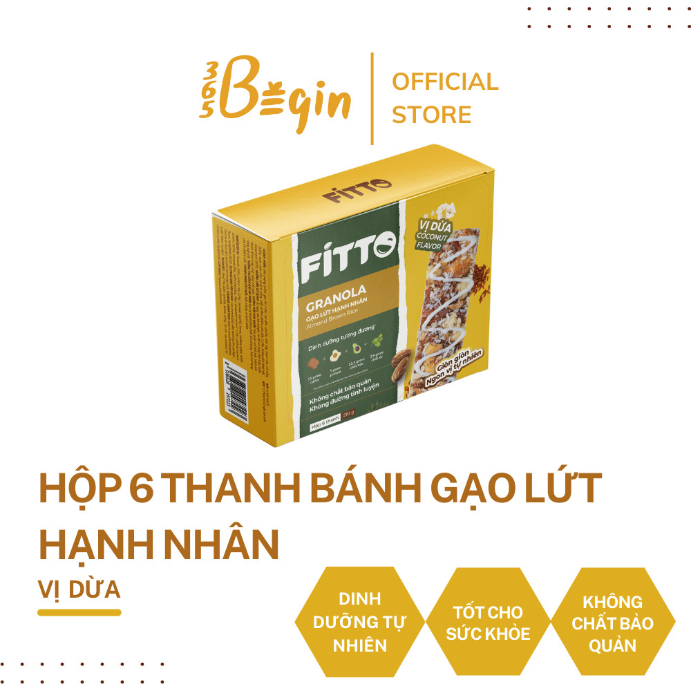 FITTO - GRANOLA GẠO LỨT HẠNH NHÂN - VỊ DỪA - HỘP (6 THANH)