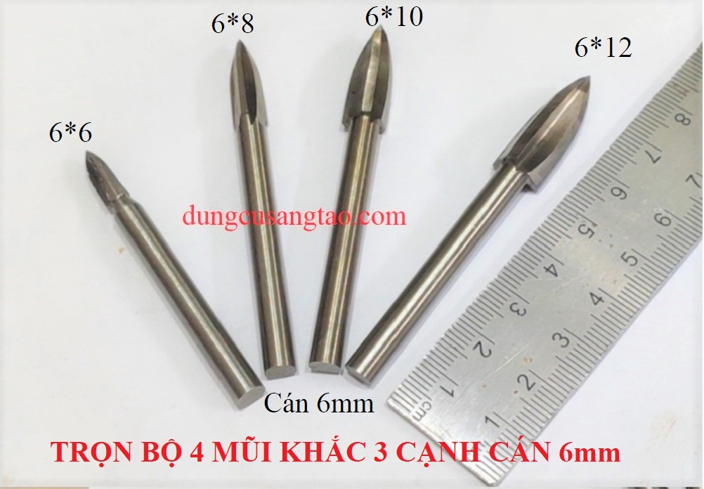 Mũi 3 khía cán 6mm . bộ 4 mũi