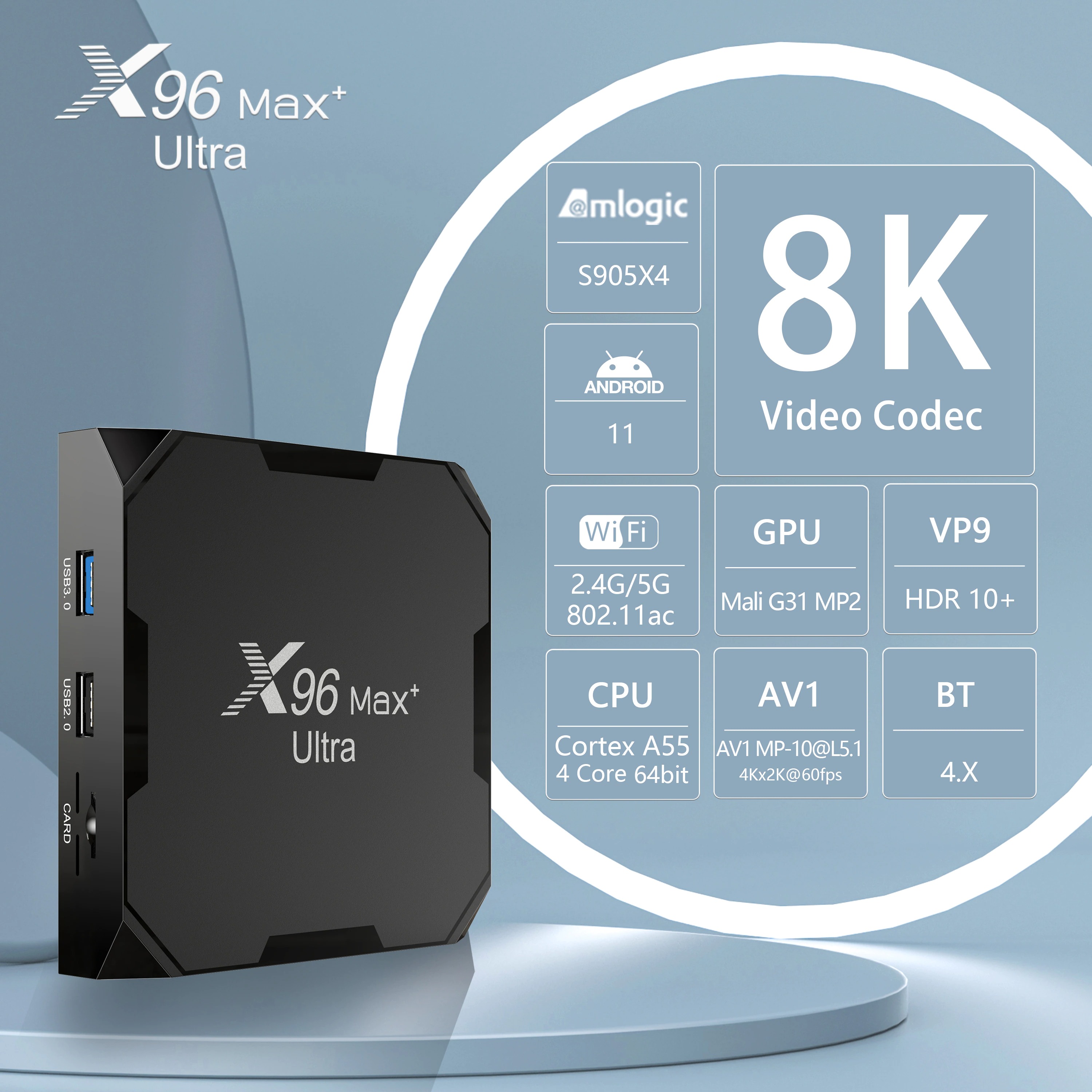 Android TV Box X96 Max plus ultra Ram 4GB wifi 2 băng tần và bluetooth cài sẵn bộ ứng dụng giải trí miễn phí vĩnh viễn