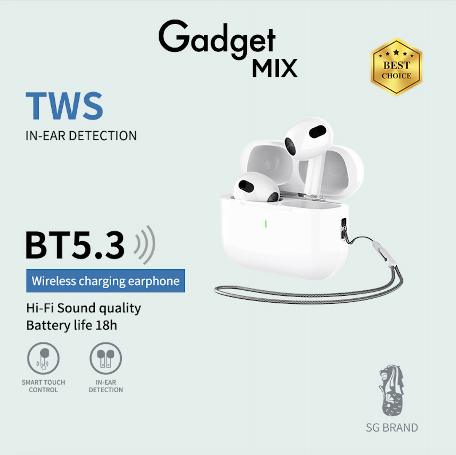 Gadget MIX Diginut T-35 True Wireless Earbuds White/ Intelligent Noise Reduction/ Support Wireless Charging