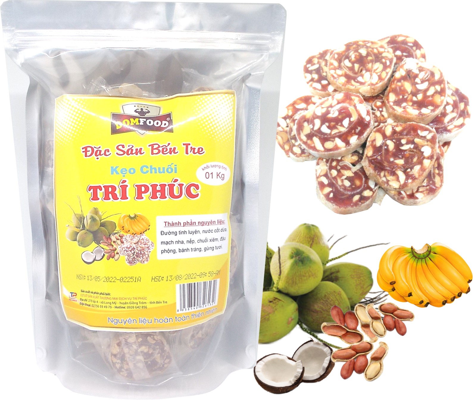 Kẹo chuối bánh tráng Bến Tre ( túi 500g)