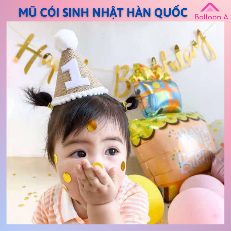 Mũ sinh nhật kiểu Hàn Quốc cho bé 1 tuổi 2 tuổi 3 tuổi, mũ cói thôi nôi phong cách Hàn Quốc