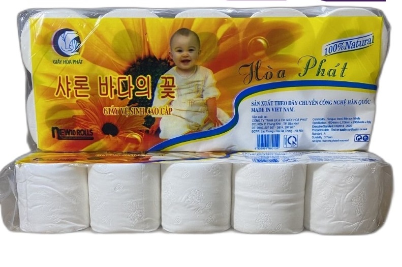 Giấy vệ sinh Hòa Phát Hàn Quốc 3 lớp 10 cuộn không lõi