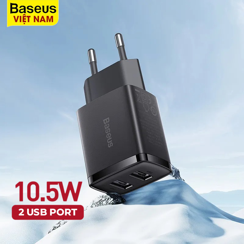 Củ sạc nhanh baseus speed mini dual 2 cổng usb sạc nhanh 2.1a/10.5w, trang bị chip sạc thông minh, tiện lợi