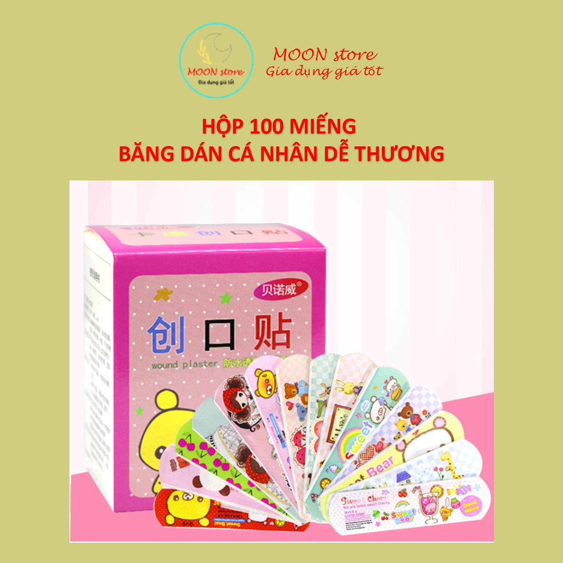 Hộp 100 miếng băng dán cá nhân Urgo hình hoạt hình CUTE