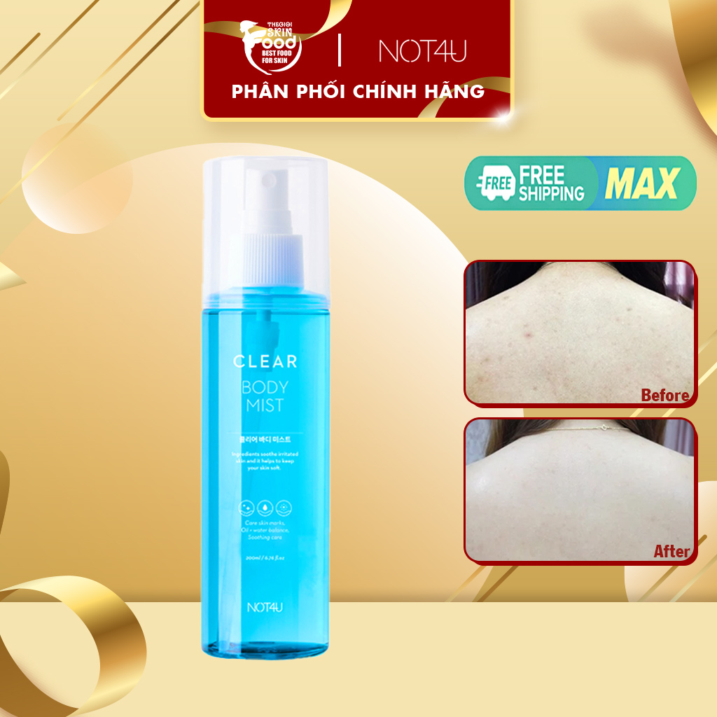 Xịt hỗ trợ giảm mụn toàn thân not4u clear body mist 200ml