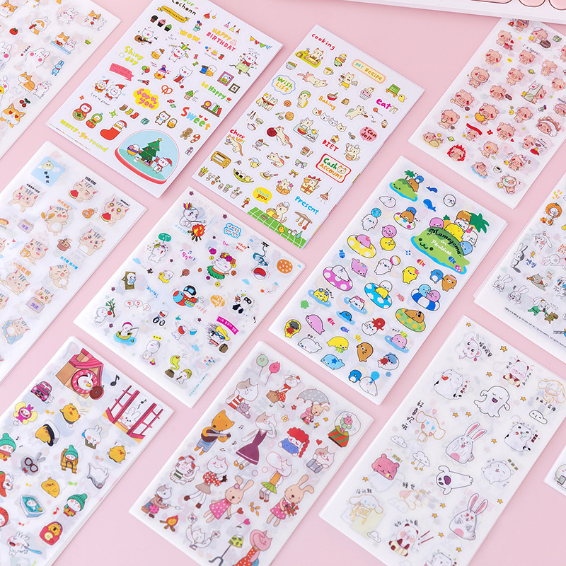 Sticker Dán Cute Đáng Yêu, Set 6 Cái PVC Trong Suốt, Hình Dán Trang Trí Dễ Thương