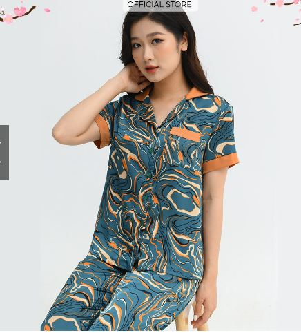 Đồ ngủ pijama lụa satin nhật cao cấp cộc tay japan silk họa tiết sang trọng