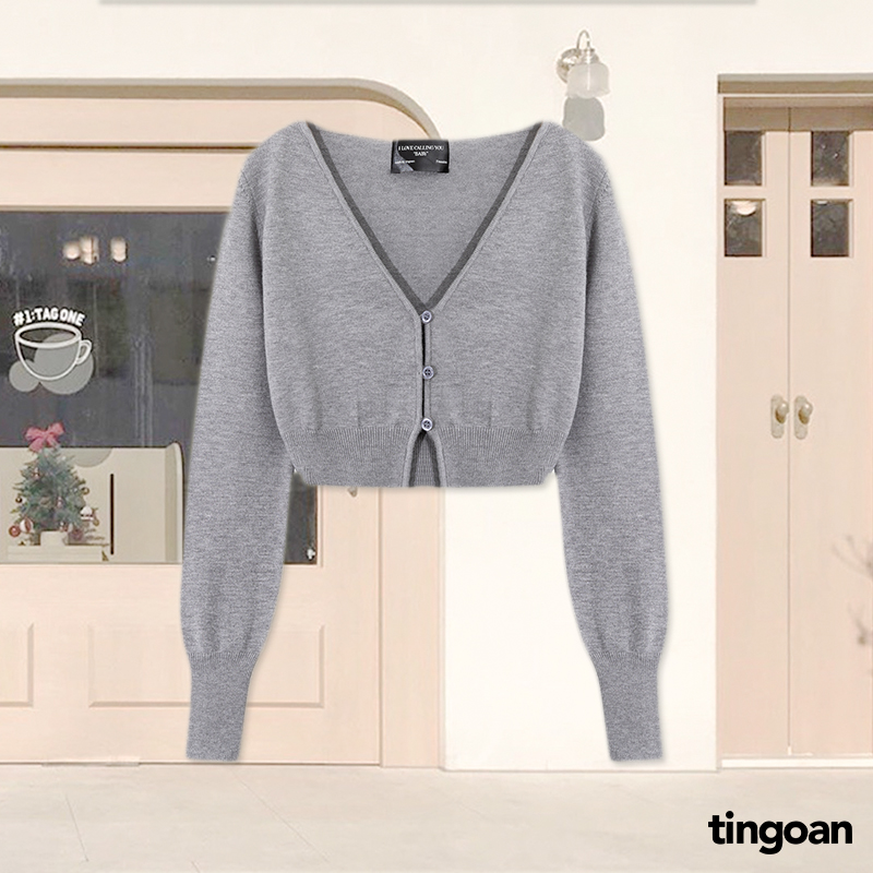 Áo set len cardigan dài tay kèm hai dây xanh xám tingoan SWEET WILD CARDIGAN/GR