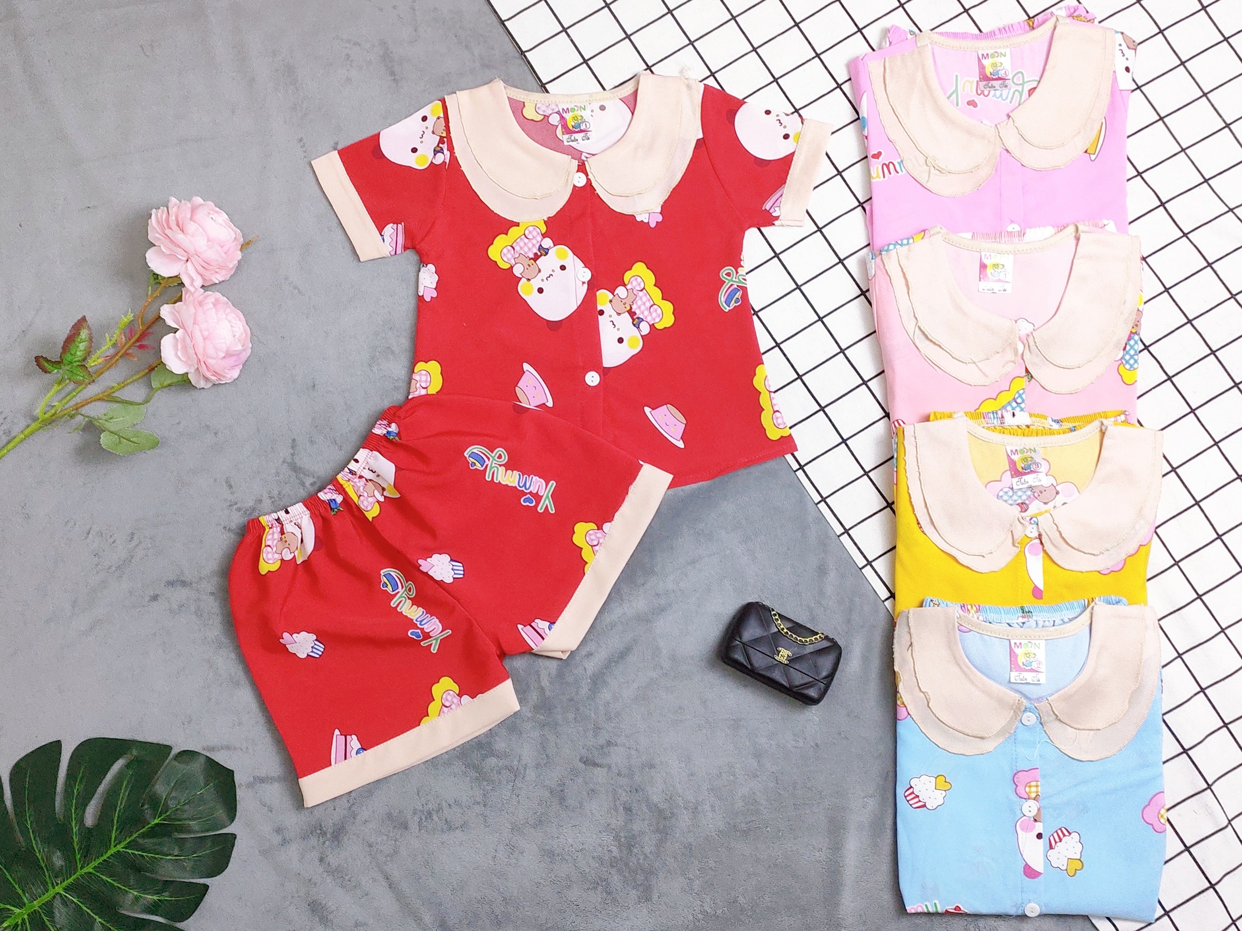 Combo 3 bộ lụa tay ngắn cổ sen bé