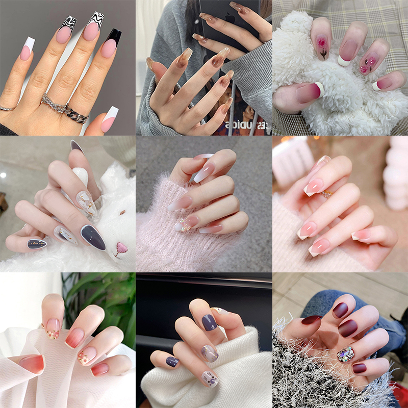 Gambar LemonBlue 24PCS Blue Nail Patch Sweet Style Removable Short Paragraph Manicure Save Time Removable Short Paragraph Sweet Style Manicure Save Time with Jelly glue Blue Nail Patch False Nails 24PCS