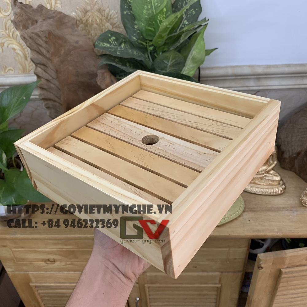 [Vuông 25x25cm] Khay gỗ vuông trang trí món ăn - Khay gỗ trang trí sushi sashimi cho nhà hàng Nhật - Gỗ Thông- Chuẩn xuất khẩu