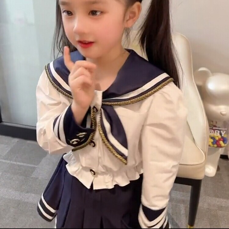 Sét Học Sinh Bé Gái, Áo Thuỷ Thủ Chân Váy Xếp Ly, Size từ 10-30kg