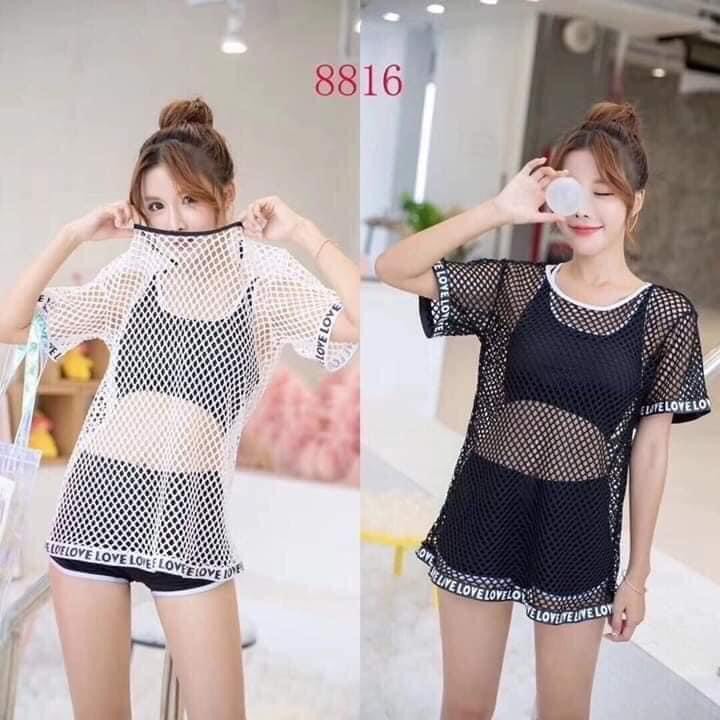 Sét bô bikini 3 món kèm áo lưới ngoài hàng cao cấp, đi tập- đi bơi đều được