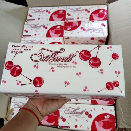 Combo 3 gói Khăn giấy ăn giấy rút 2 lớp Silkwell đỏ, Giấy ăn rút Silkwell đỏ 280 tờ