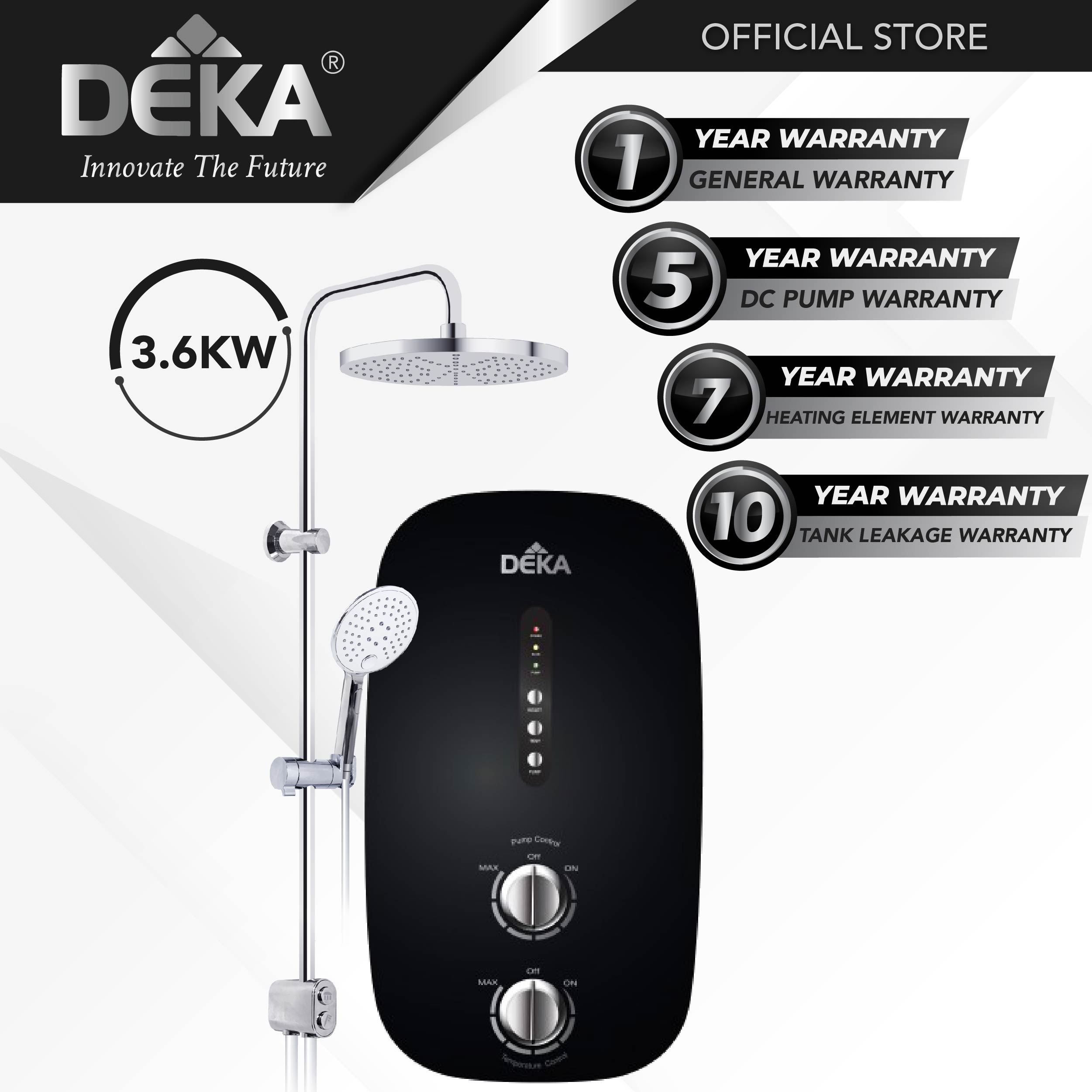 Deka 3.6KW PRO 80 DG Inverter Silent Dc Pump Water Heater with Rain Shower  Set | Lazada