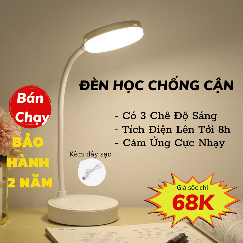 Đèn Bàn Học, Đèn Bàn Làm Việc Tích Điện Nhỏ Gọn Tiện Lợi