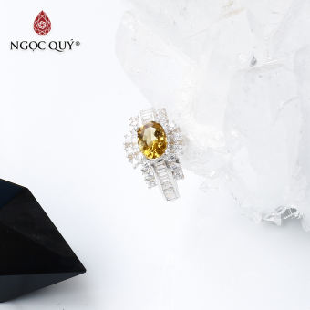 Nhẫn bạc mặt đá citrine thạch anh vàng mệnh thổ kim - Ngọc Qúy Gemstones