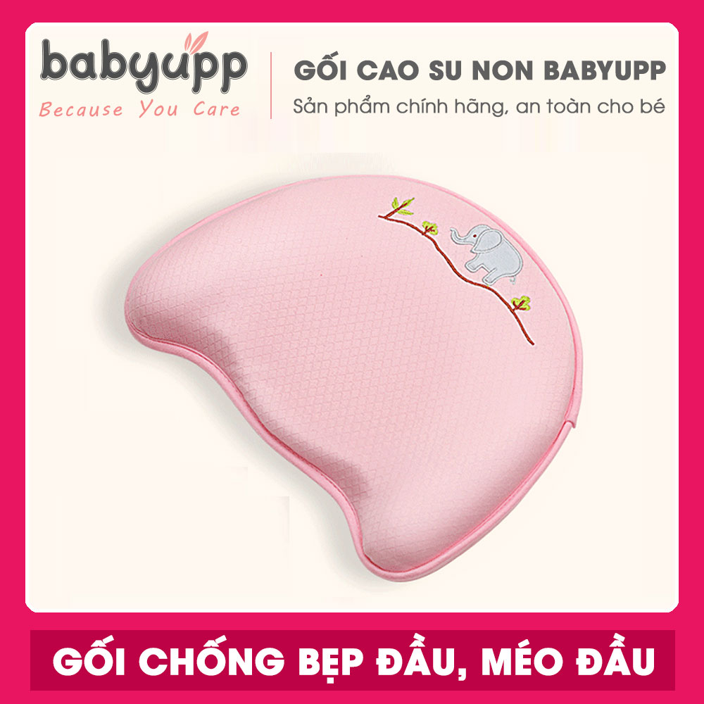 Gối cao su non cho bé Babyupp Màu Hồng. Gối chống bẹp đầu, méo đầu, móp đầu cho em bé và trẻ sơ sinh. Tặng kèm cẩm nang chăm sóc bé