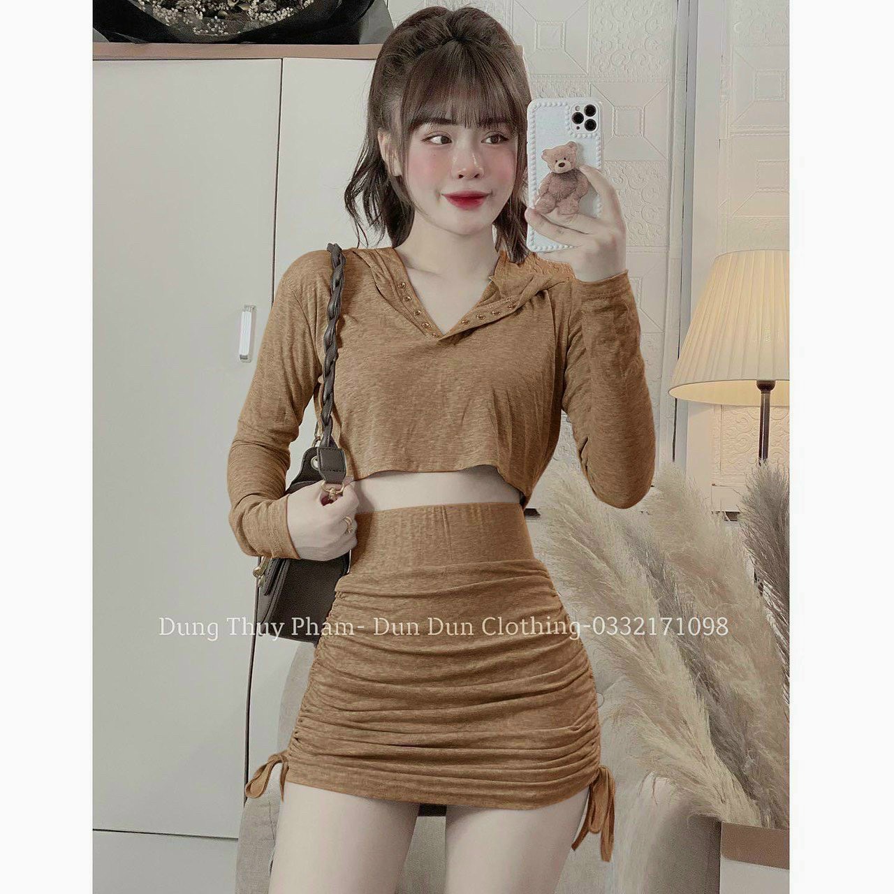 Set đồ nữ tay dài kèm chân váy thun gân siêu xinh dành cho các chị em