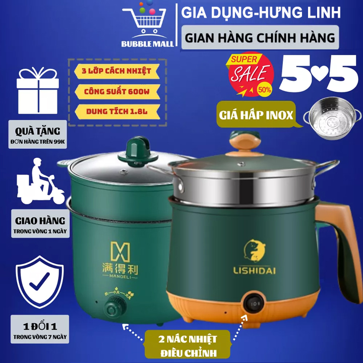 Ca nấu mì siêu tốc, nồi nấu đa năng mini siêu tốc 18cm - Ca điện nấu mì kiêm nồi lẩu mini kiêm nồi nẩu kèm đa năng siêu tiện lợi 1.8L Kèm vỉ hấp trứng, nồi lẩu điện mini, ca mì siêu tốc