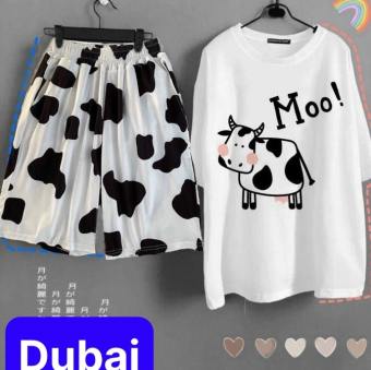 SÉT BỘ QUẦN LỬNG ĐỒ BỘ NAM NỮ UNISEX BÒ SỮA MOO HOẠT HÌNH , ĐỒ BỘ ĐI CHƠI, ĐỒ BỘ MẶC NHÀ CAO CẤP - DUBAI FASHION