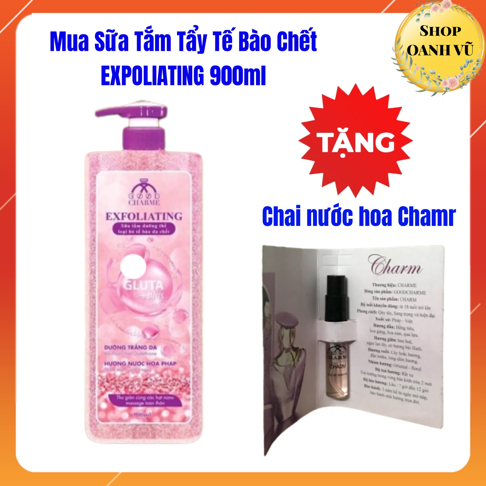 Mua 1 sữa tắm tẩy tế bào da chết exfoliating 900ml tặng 1 mẫu thử nước hoa 5ml - oanh vũ