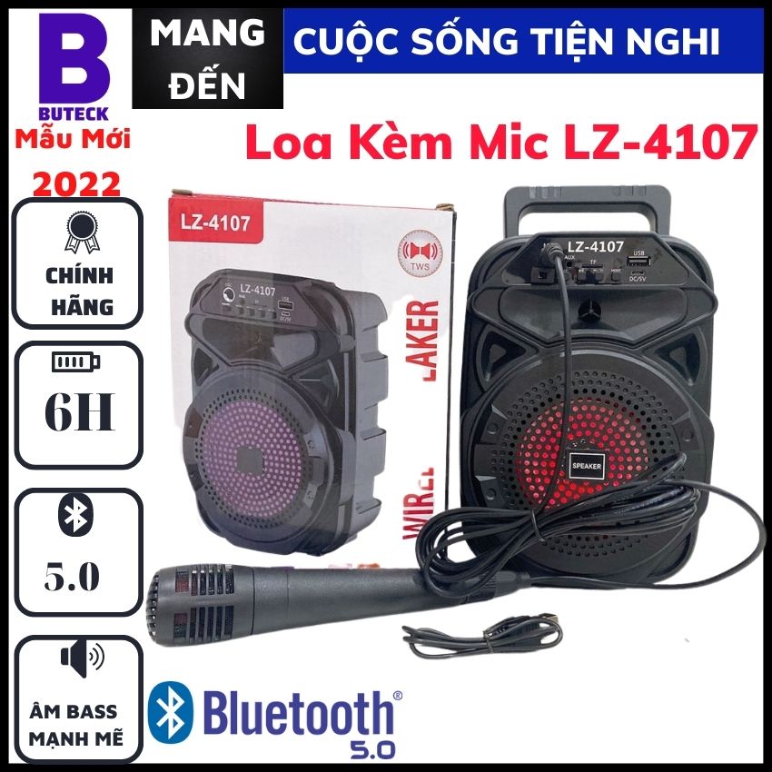 Loa karaoke bluetooth mini lz-4107 hp27 buteck âm thanh sống động kèm theo đèn led bắt mắt