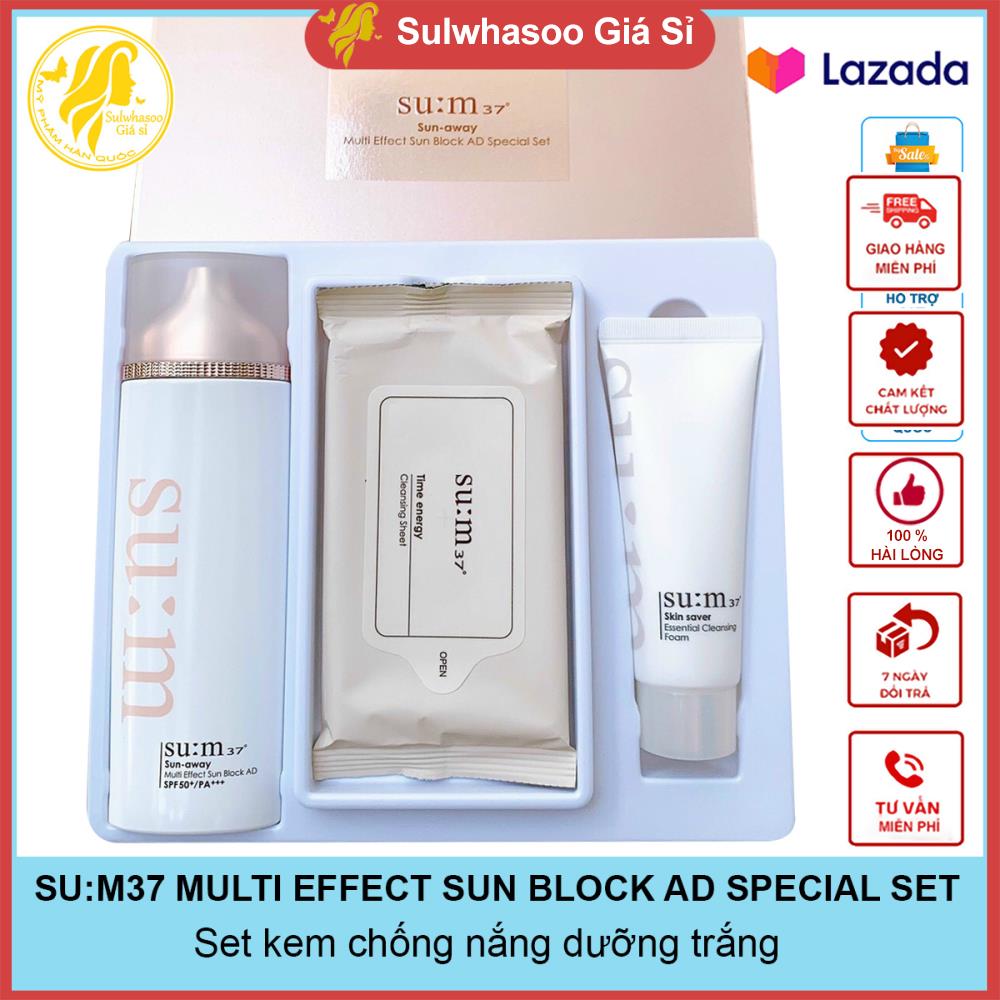 Set kem chống nắng dưỡng trắng nâng tone da Su:m37 Multi Sun Block AD SPF50+/PA+++ 100ml sulwhasoogiasi