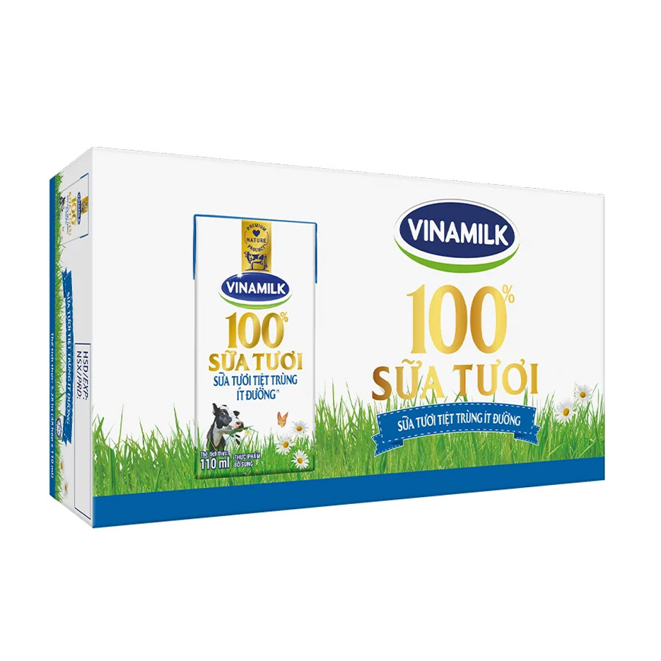 Thùng 48 hộp sữa tươi tiệt trùng vinamilk 100% ít đường - 110ml