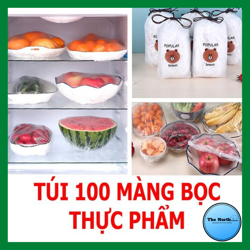 Màng bọc thực phẩm co giãn siêu dai - túi bọc thực phẩm 100 chiếc có chun hình gấu