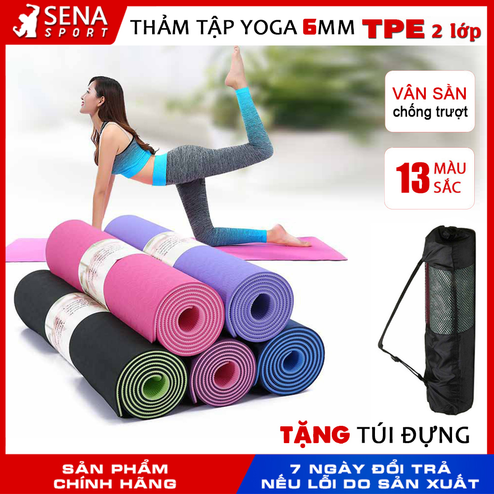 Thảm Tập Yoga, Thảm Tập Gym, Fitness Chất Liệu TPE 2 Lớp, Bám Chống Trơn, Không Mùi - Thảm Yoga 6mm