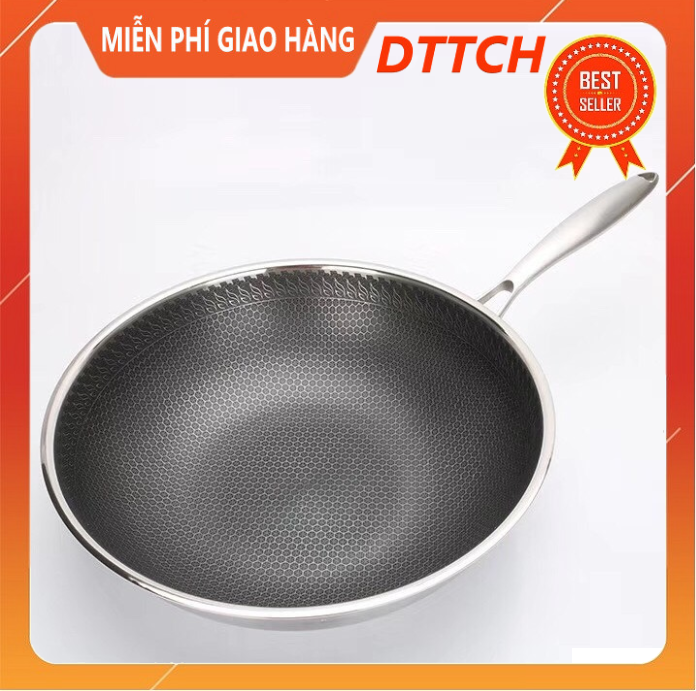 Chảo tổ ong 32cm chảo inox 3 lớp sâu lòng cào không xước siêu chống dính vân tổ ong đường kính 32cm 1.5kg chảo chống dính