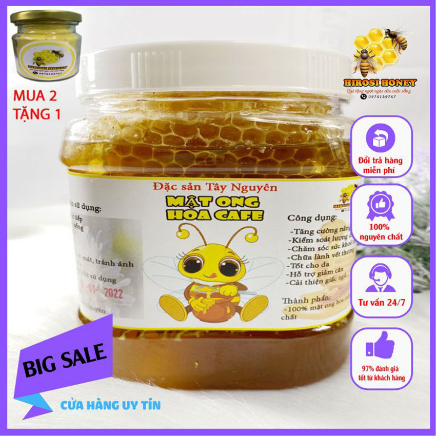 1kg Mật ong rừng hoa cà phê Đắk Lắk nguyên sáp HIROSI HONEY nguyên chất tốt cho sức khoẻ, làm đẹp