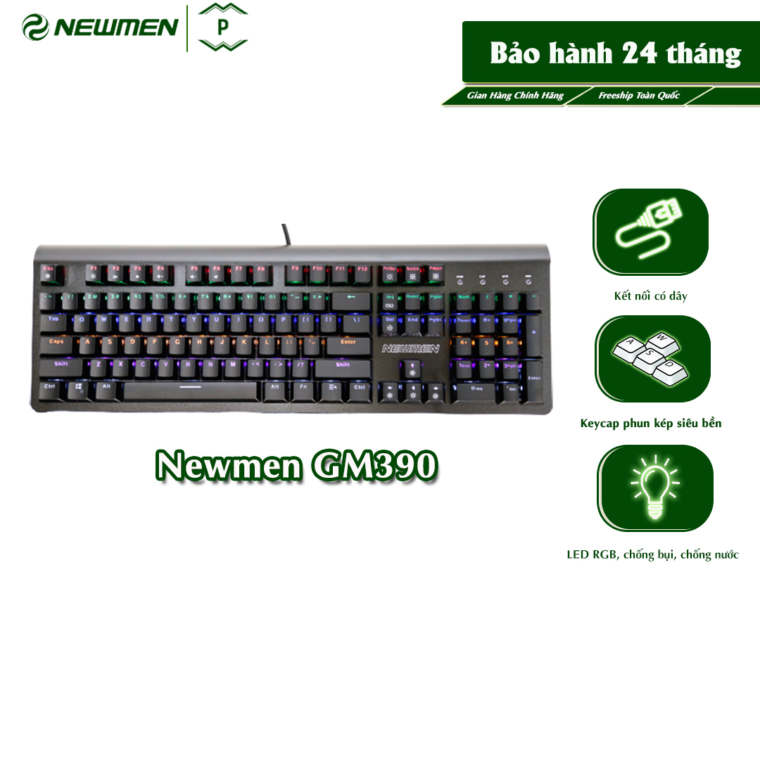 Bàn Phím Cơ Có Dây Gaming Newmen GM390, Hotswap, Khung Nhôm, Keycap Phun Kép Siêu Bền, LED RGB, Chống Bụi, Chống Nước (Tiêu Chuẩn IP57)- Hàng Chính Hãng, Bảo Hành 24 Tháng Toàn Quốc