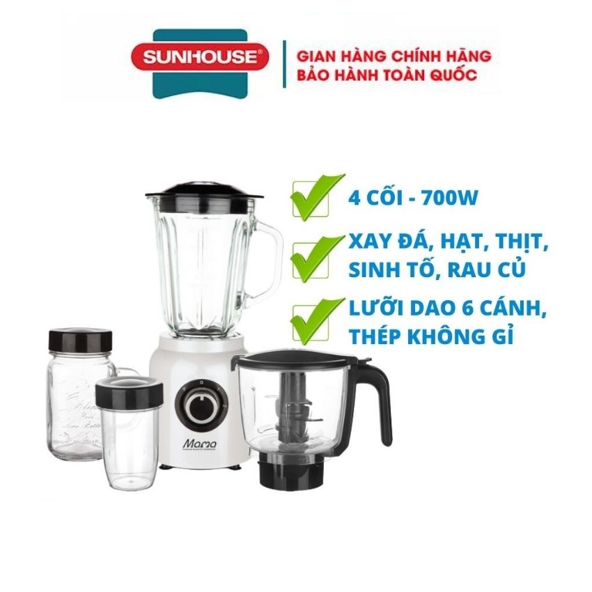 Máy xay sinh tố SUNHOUSE 1.5 lít dùng xay hoa quả sinh tố thực phẩm khô máy xay đa năng nhỏ gọn mini