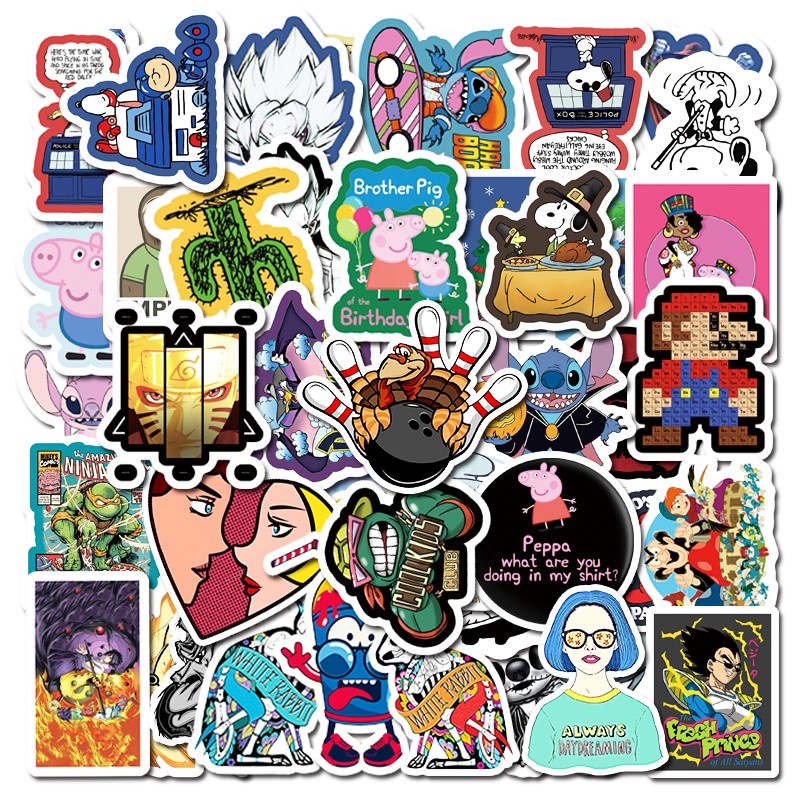 Set 50 miếng dán In194 cao cấp , Sticker dán chống thấm nước - 6-8CM - All Anime