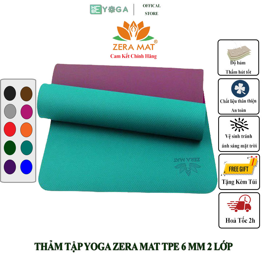 Thảm Tập Yoga  Hebeyoga Zera Mat TPE  6mm 2 lớp  Cao Cấp
