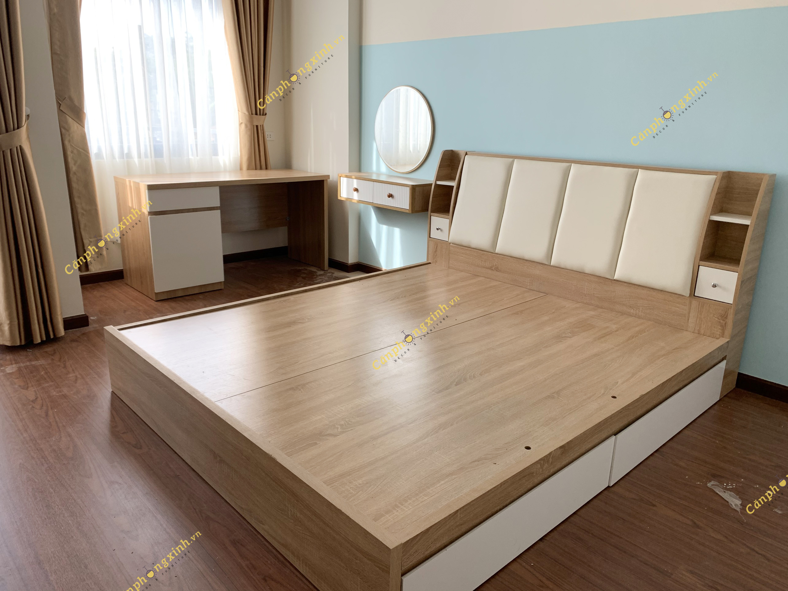 Giường nằm, Giường ngủ bọc nệm chất liệu gỗ MDF cao cấp thiết kế 2 hộc kéo tiện lợi CPX-G38