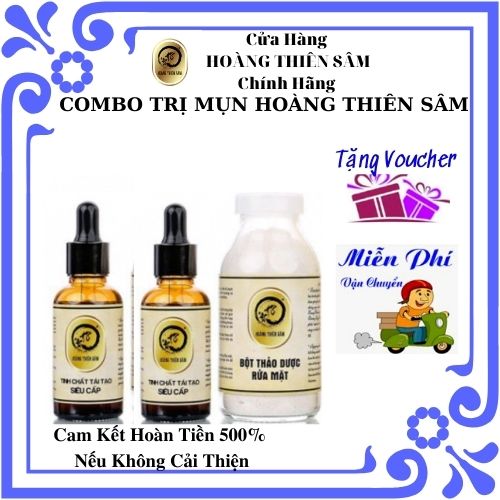 [ XẢ KHO ] Combo Hoàng Thiên Sâm Dành Cho Da Mụn Sẹo Rỗ Thâm Nám Tàn Nhang Nặng ( 2 Tái Tạo 30ml + 1 Bột Rửa Mặt 100gr ) ShopNguyenHue2412
