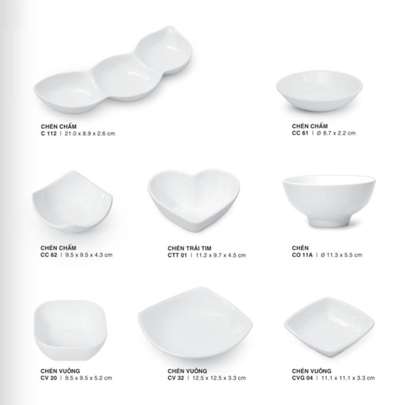 Chén cơm, chén đựng nước chấm nhựa melamine cao cấp màu trắng sứ nhiều kiểu