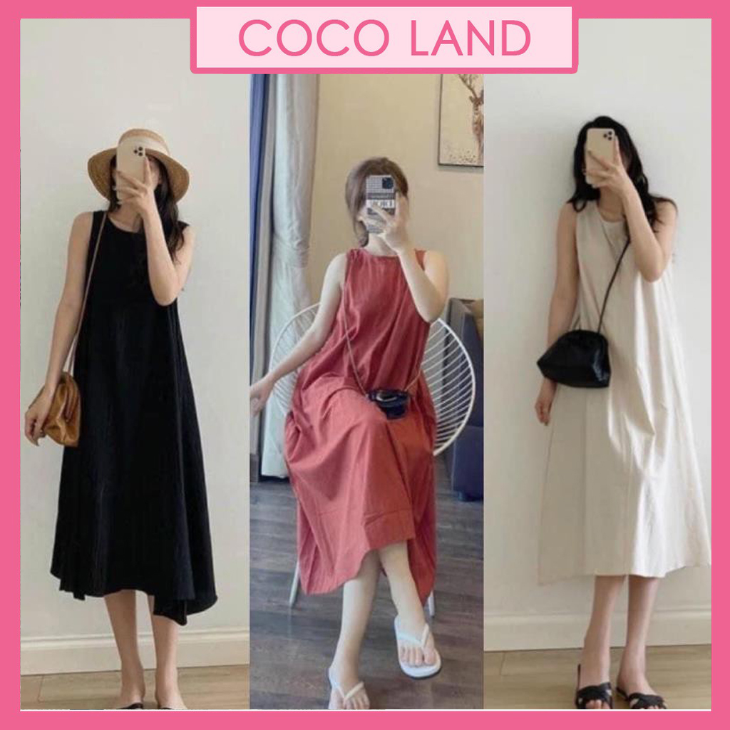 Váy maxi dáng suông sát nách chất đũi nhiều màu ullazang babydoll hot trend