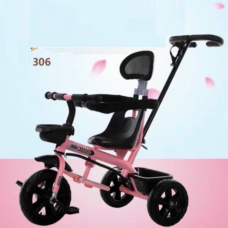 Xe đạp trẻ em, Xe đẩy ba bánh vip có cần đẩy bằng tay, có giỏ để đồ phía sau