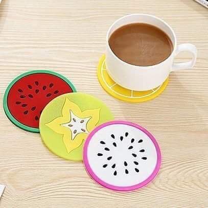 Miếng lót ly hình hoạt hình silicone, miếng lót cốc, lót ly, đế lót cốc hình trái cây bằng silicone, dụng cụ bàn ăn