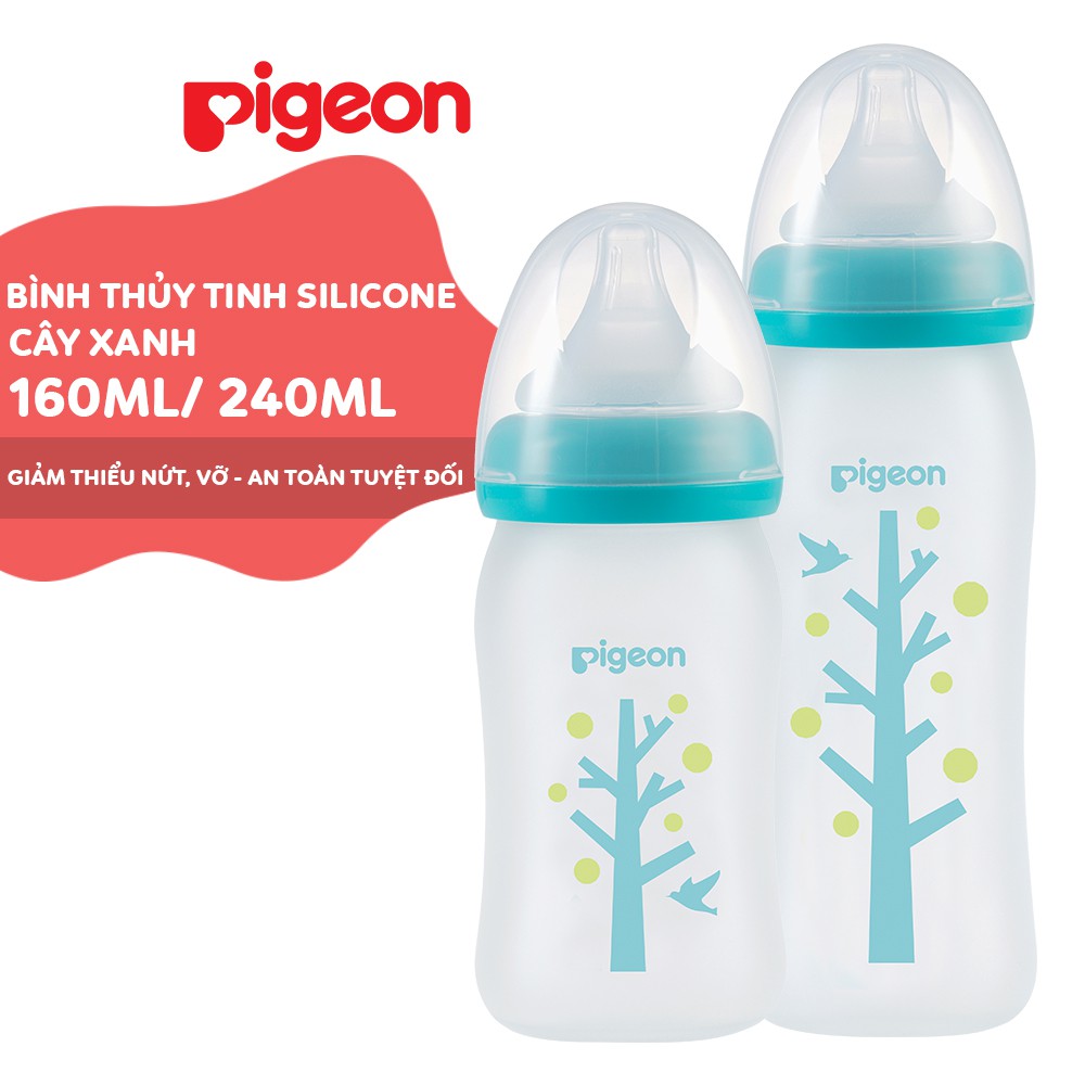 Bình Sữa Thủy Tinh Silicon Pigeon Cây Xanh 160ml 240ml