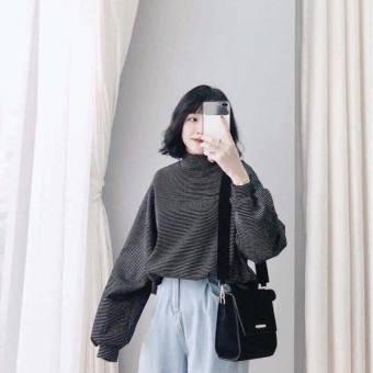 Áo nỉ kẻ cổ lọ tay bom