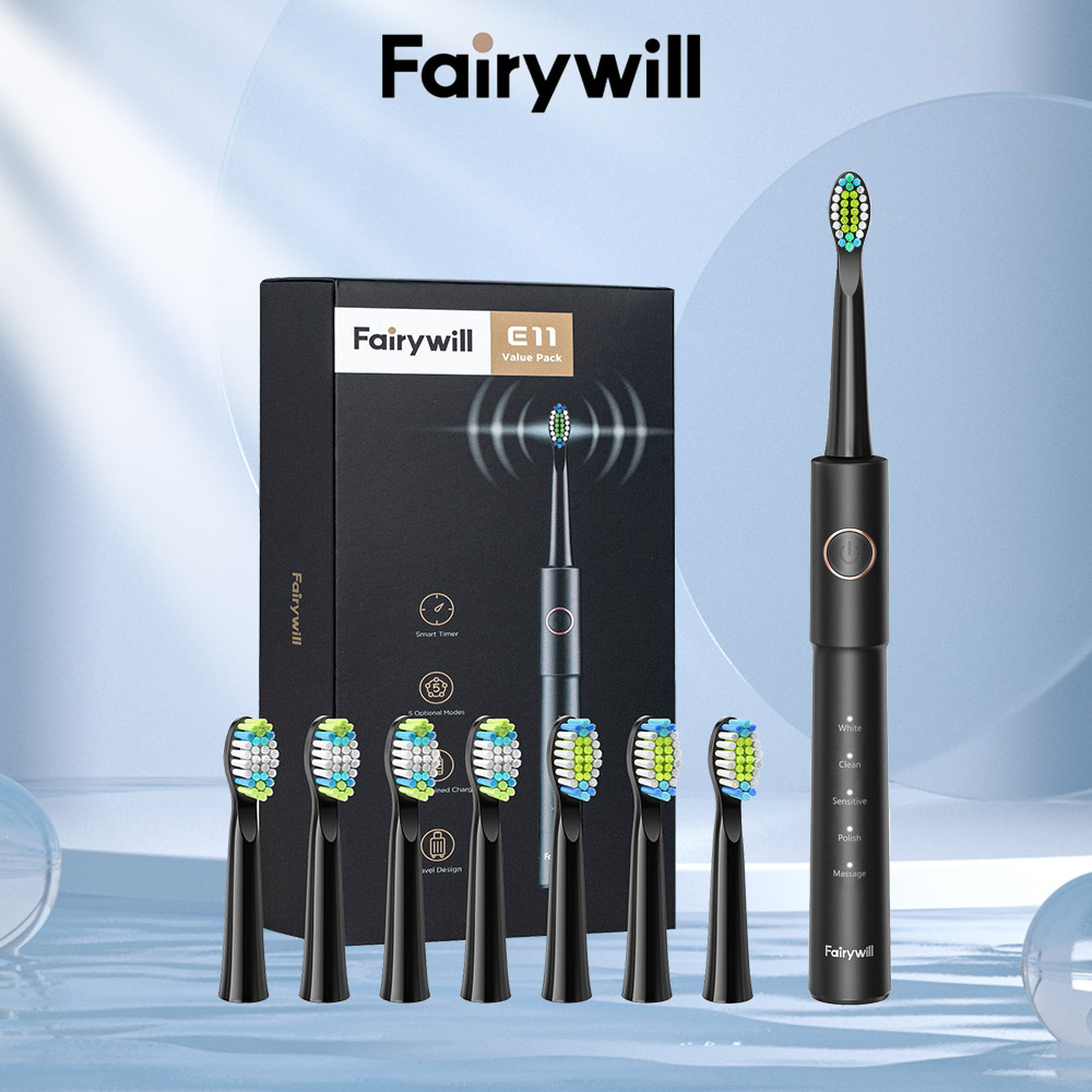 Bàn chải đánh răng điện bàn chải đánh răng sonic fairywill dành cho người lớn với 8 đầu bàn chải dupont siêu sạch 2 giờ sạc cho fw-e11 30 ngày