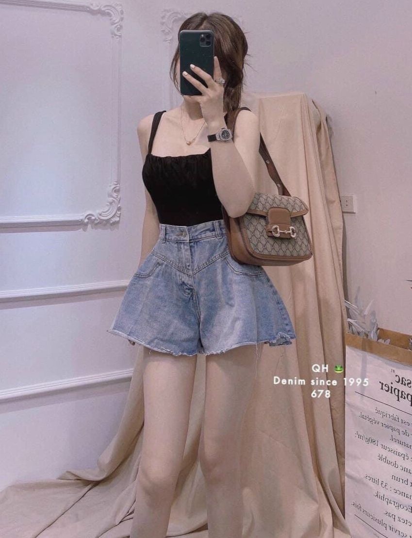 (SIÊU SALE) xả 500 quần short váy nữ vải jeang co giãn lưng cao tri ân khách hàng.