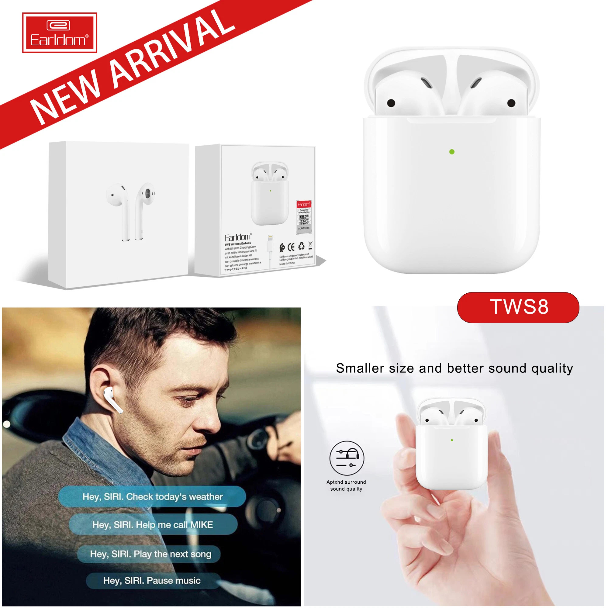 Tai nghe Bluetooth 2 tai Earldom TWS8- Hàng Chính Hãng