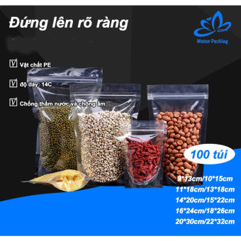 100/50 pcs 2-sided clear stand bottom bags transparent quality food packaging sure-drying buckle candy bag, bean bag